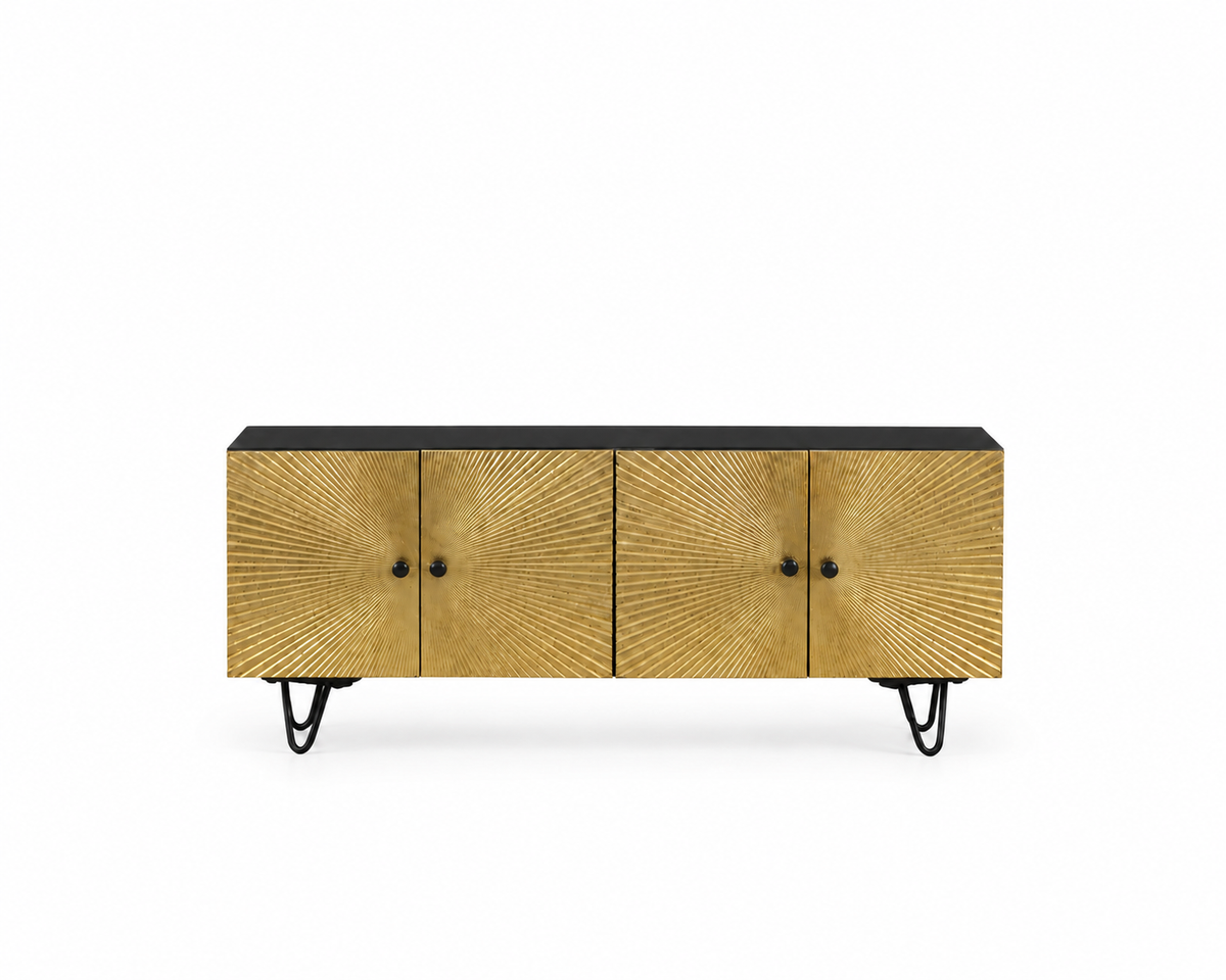 Meuble TV noir Art Déco avec pieds en métal noir