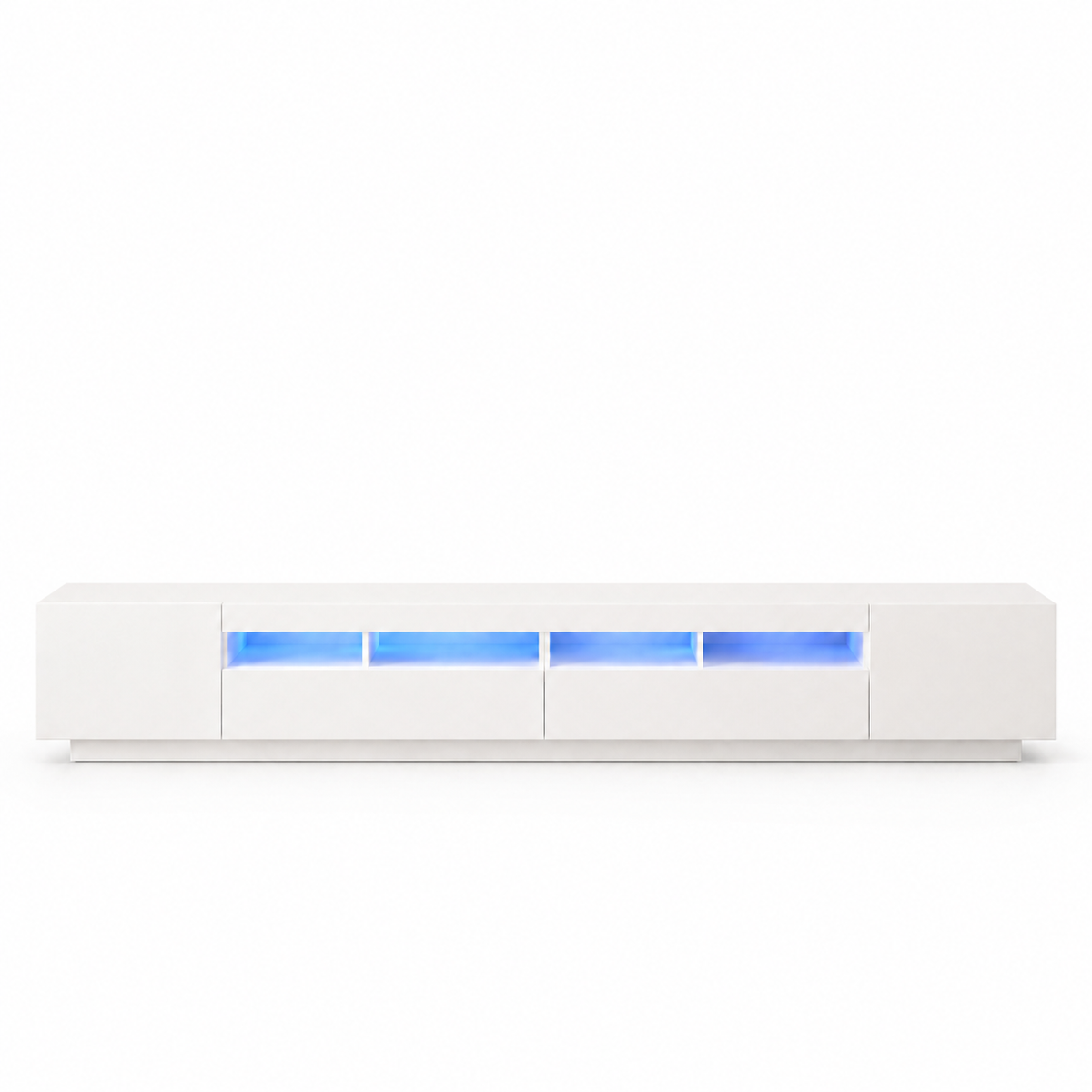 Meuble TV blanc 260 cm en situation avec grand téléviseur