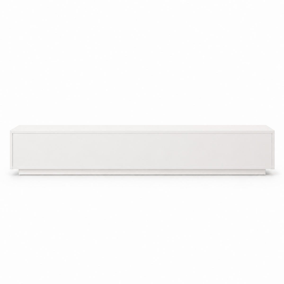 Meuble TV blanc avec LED, vue rapprochée des modules séparables