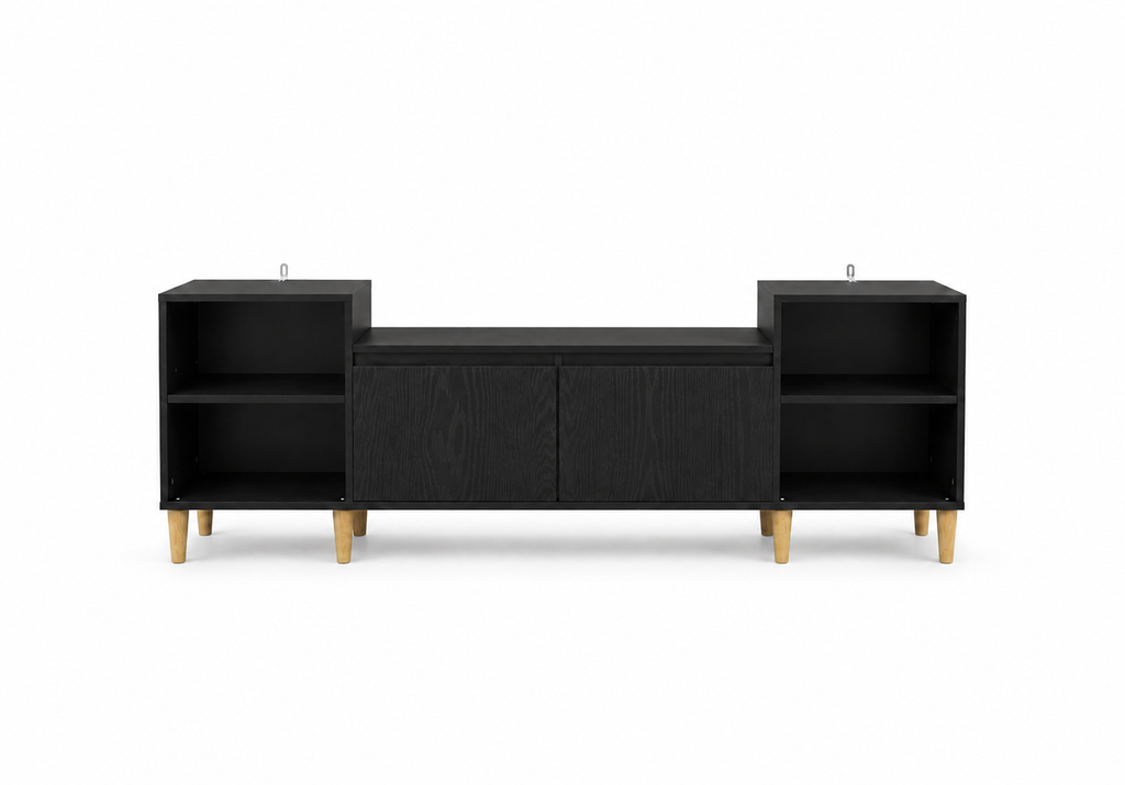 Meuble TV noir scandinave en situation dans un salon