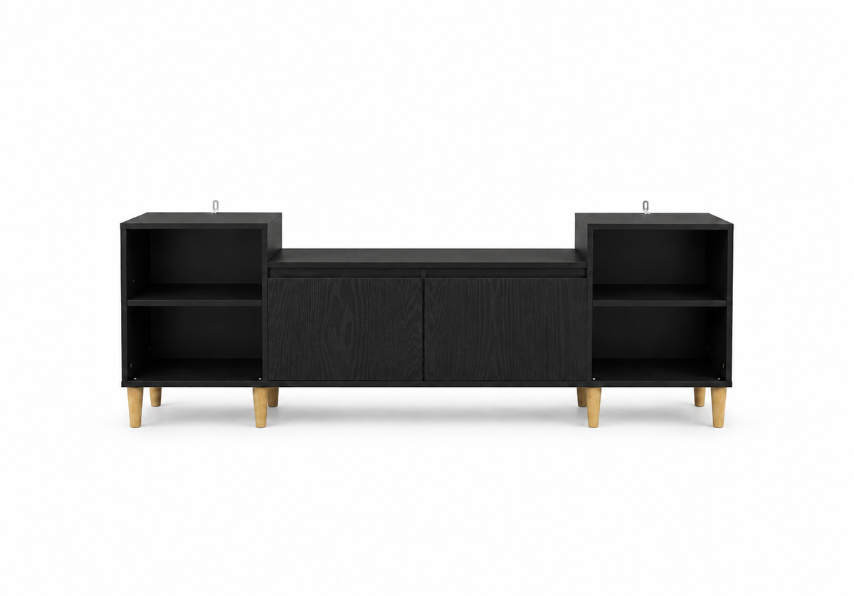Meuble TV noir scandinave en situation dans un salon