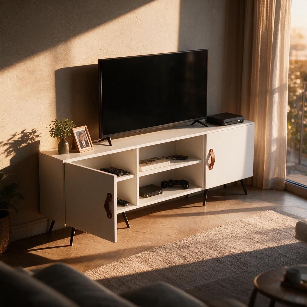 Meuble TV Blanc Laqué sur Pieds