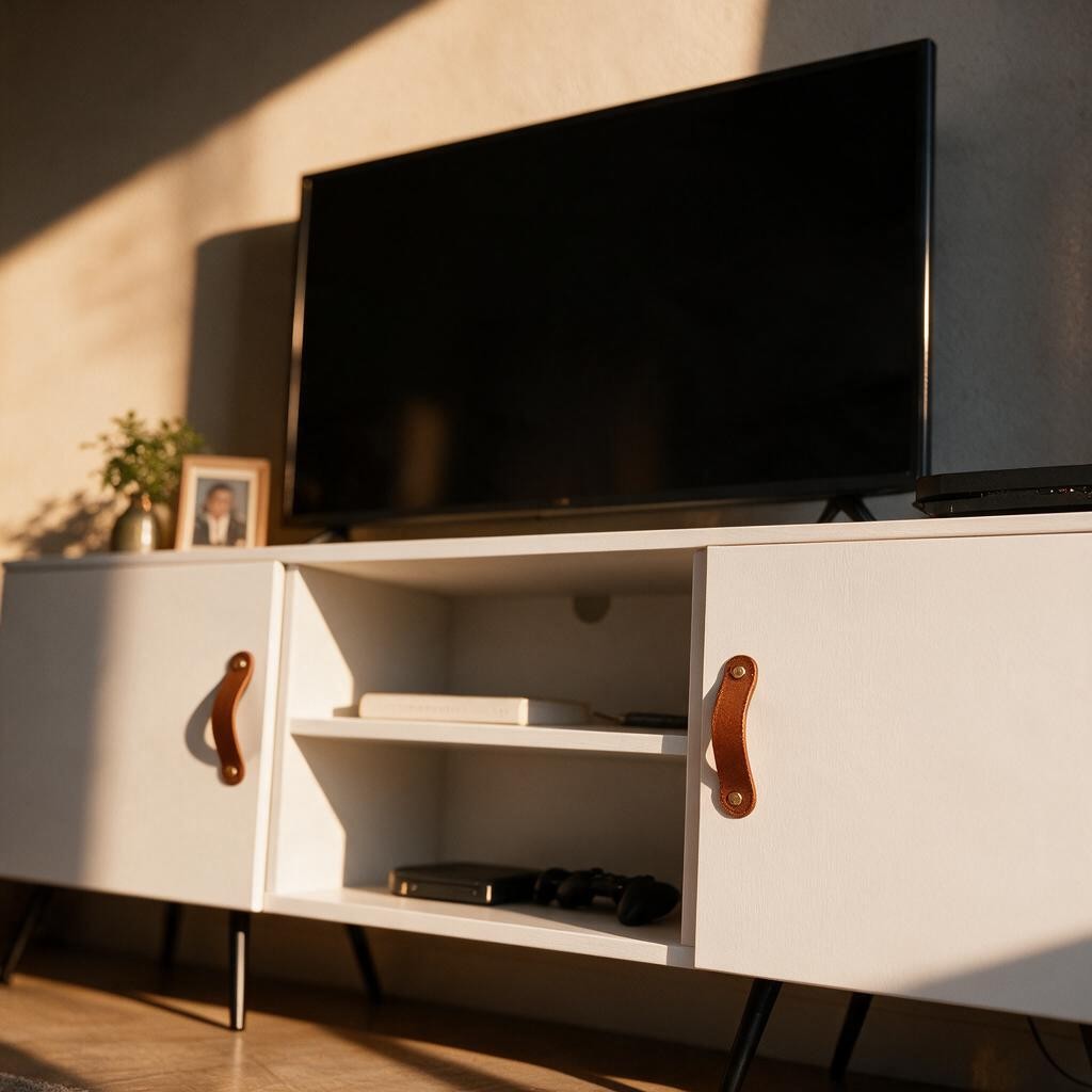 Meuble TV Blanc Laqué sur Pieds