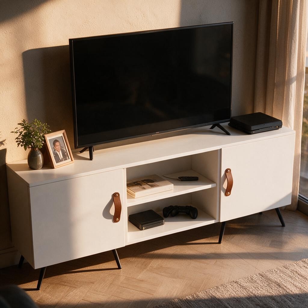Meuble TV Blanc Laqué sur Pieds