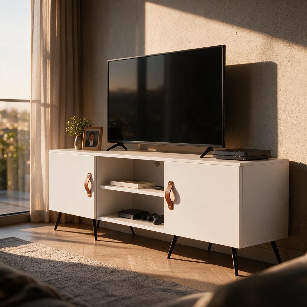 Meuble TV Blanc Laqué sur Pieds