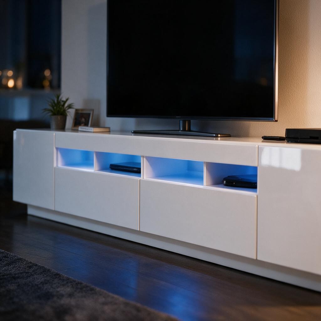 Meuble TV Blanc 260cm avec LED