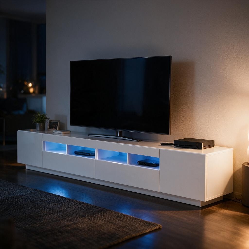 Meuble TV Blanc 260cm avec LED