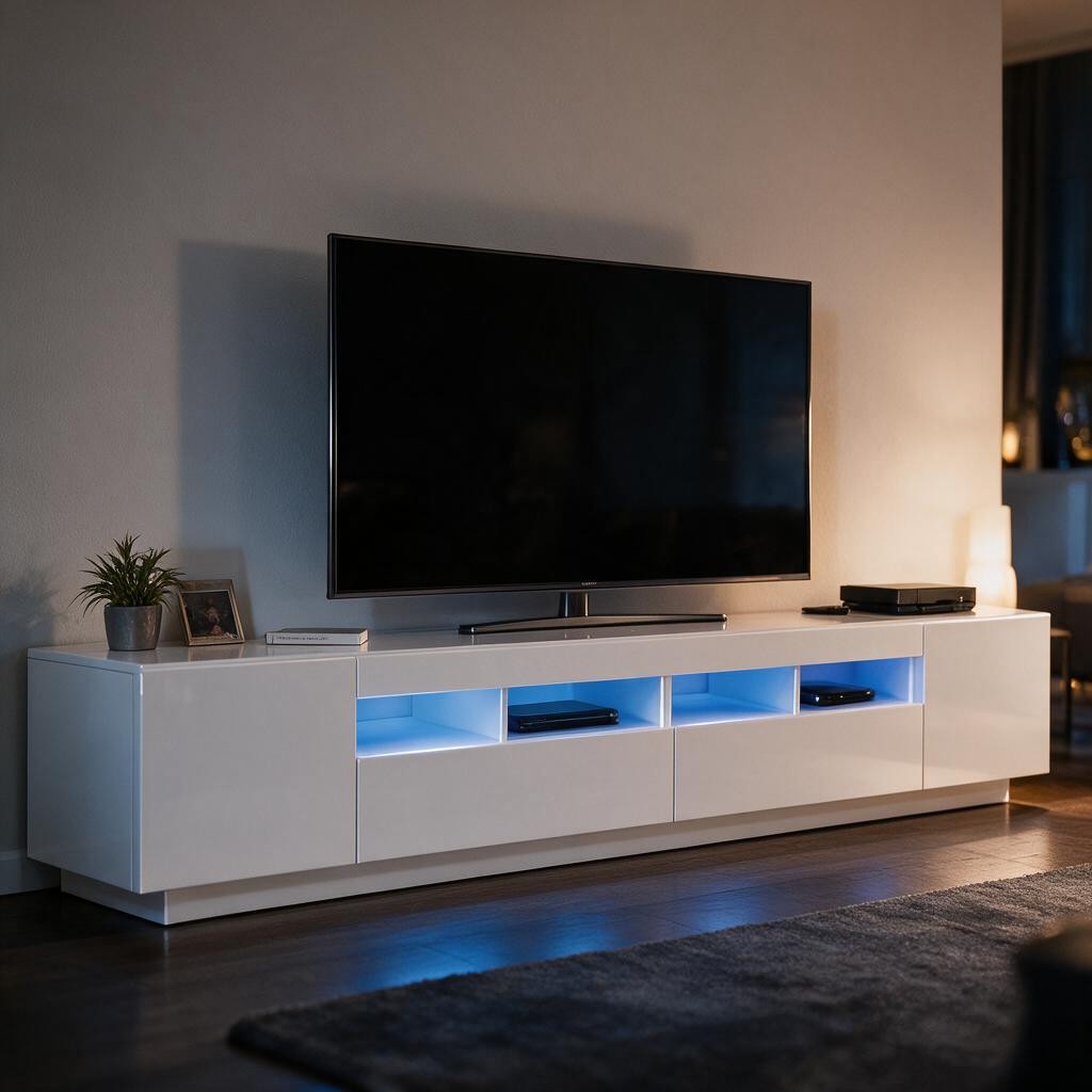 Meuble TV Blanc 260cm avec LED
