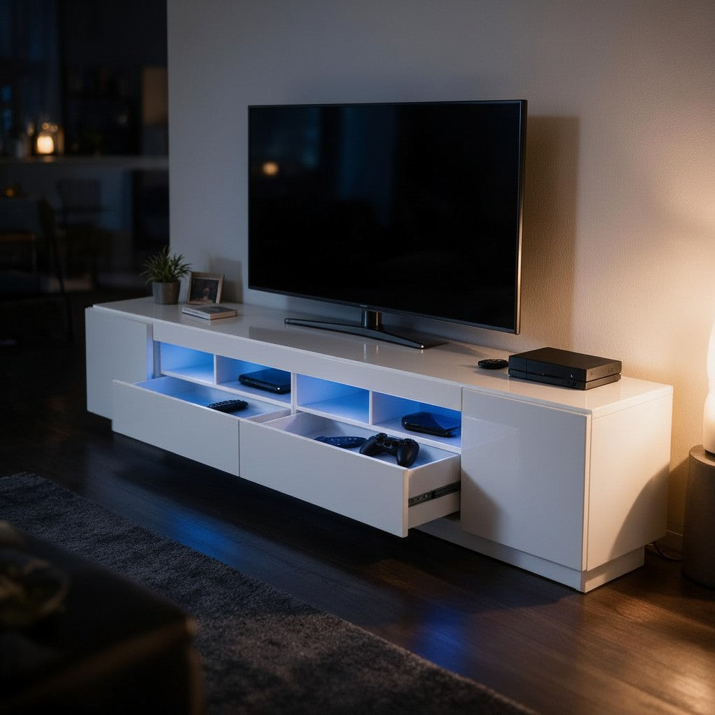 Meuble TV Blanc 260cm avec LED
