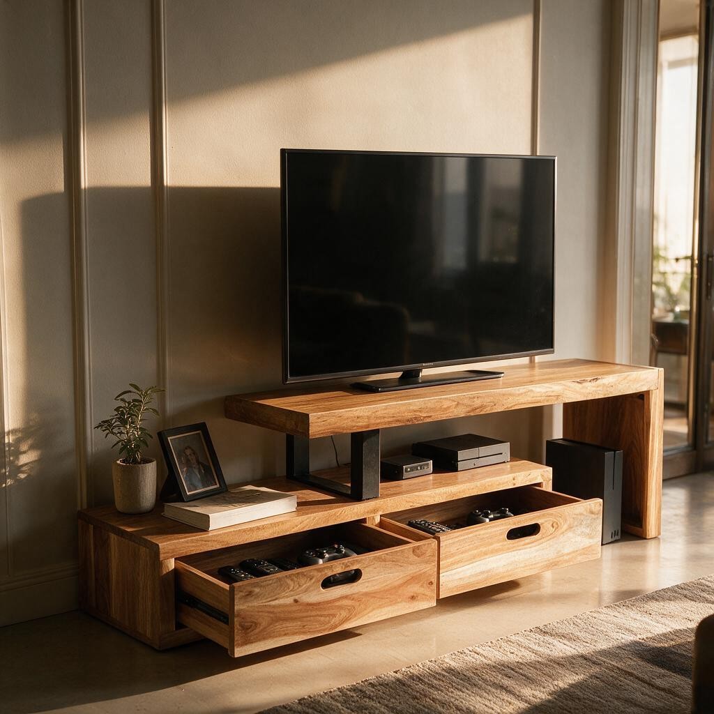 Meuble TV Extensible en Bois d'Acacia Clair