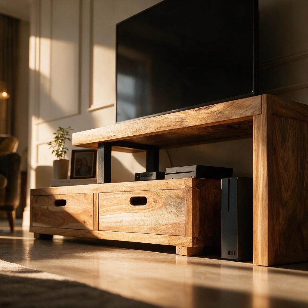 Meuble TV Extensible en Bois d'Acacia Clair