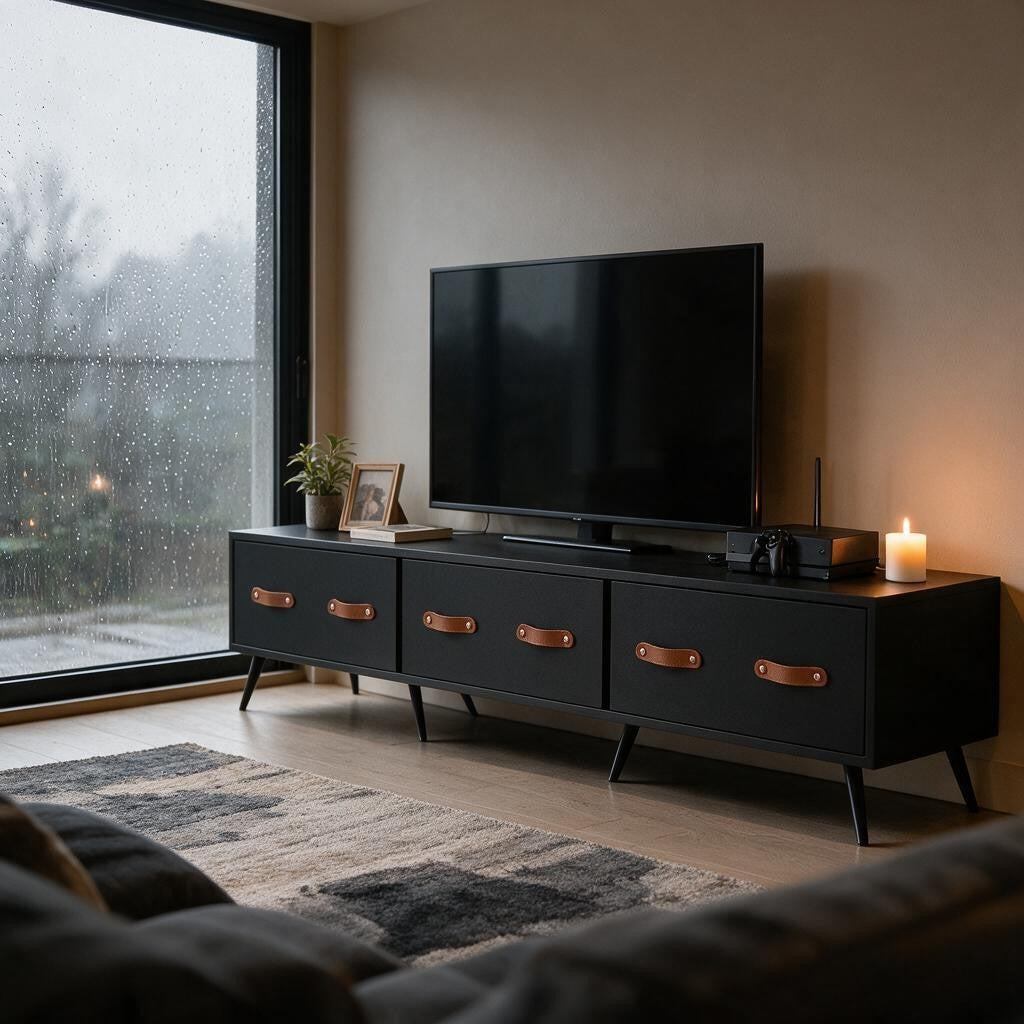 Meuble TV Noir Mat – Pieds Métal