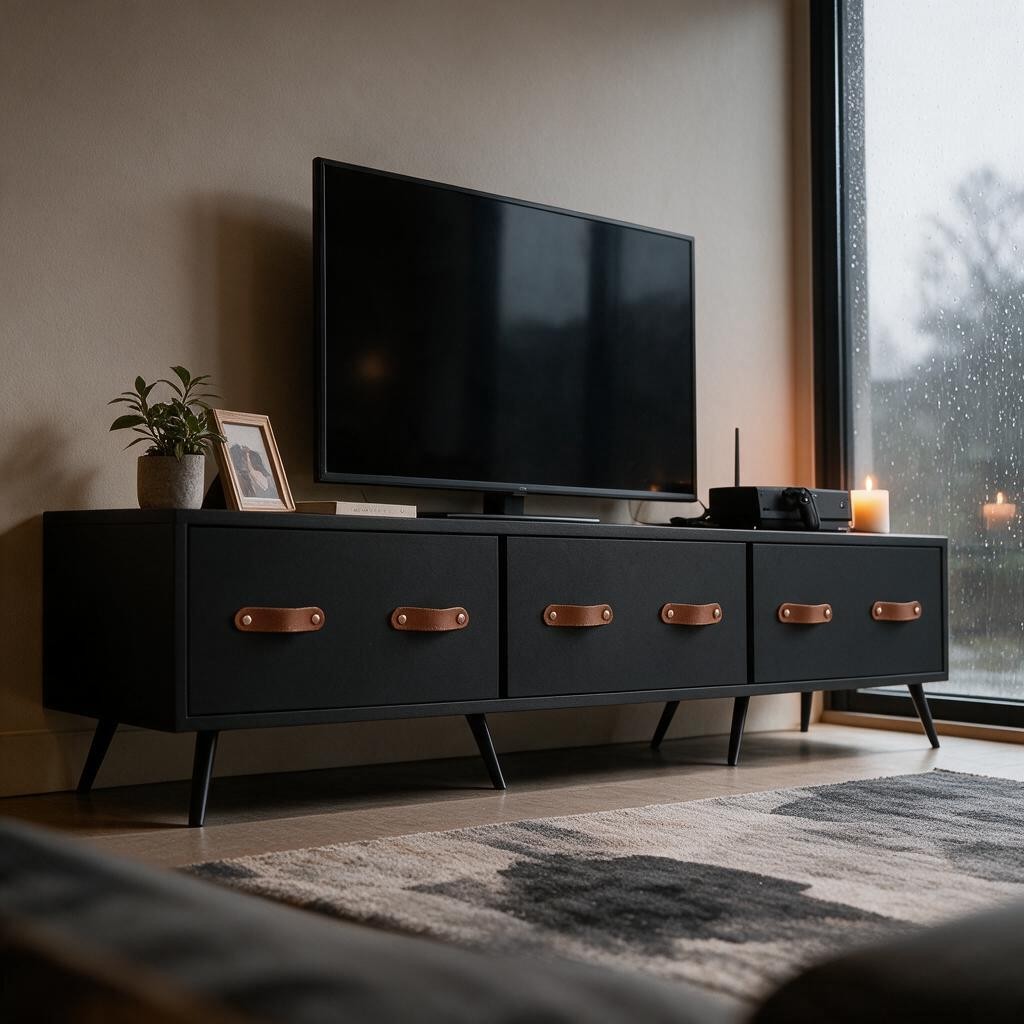 Meuble TV Noir Mat – Pieds Métal