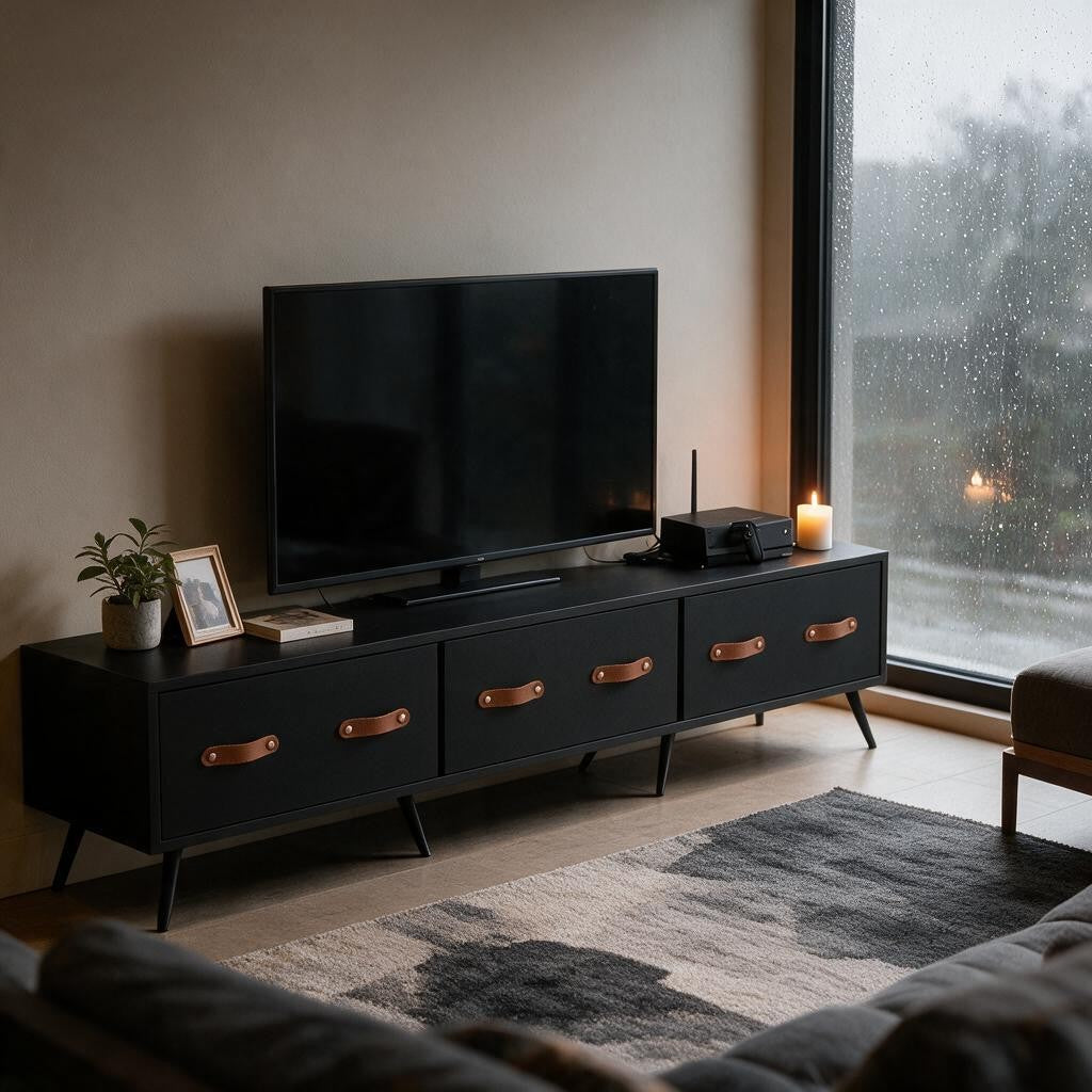 Meuble TV Noir Mat – Pieds Métal