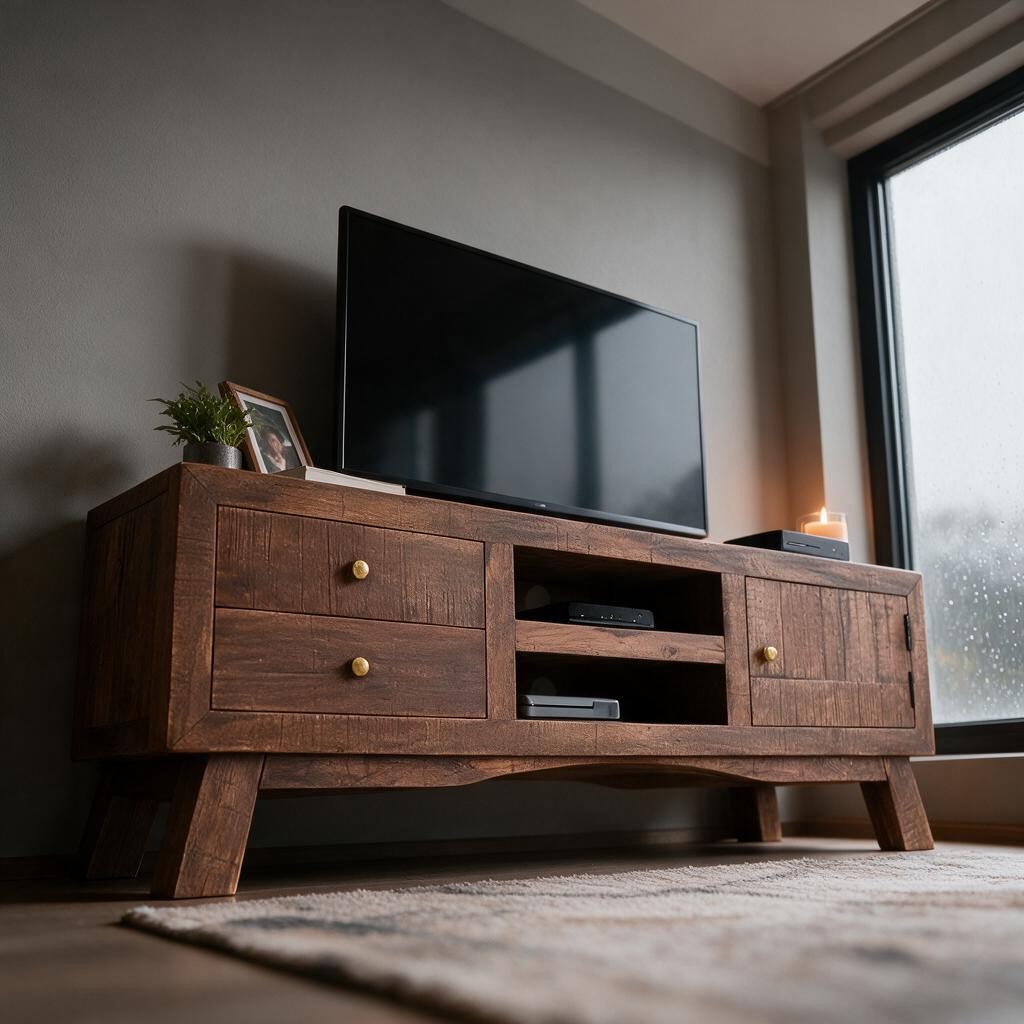 Meuble TV Naturel en Bois de Manguier – Rangement
