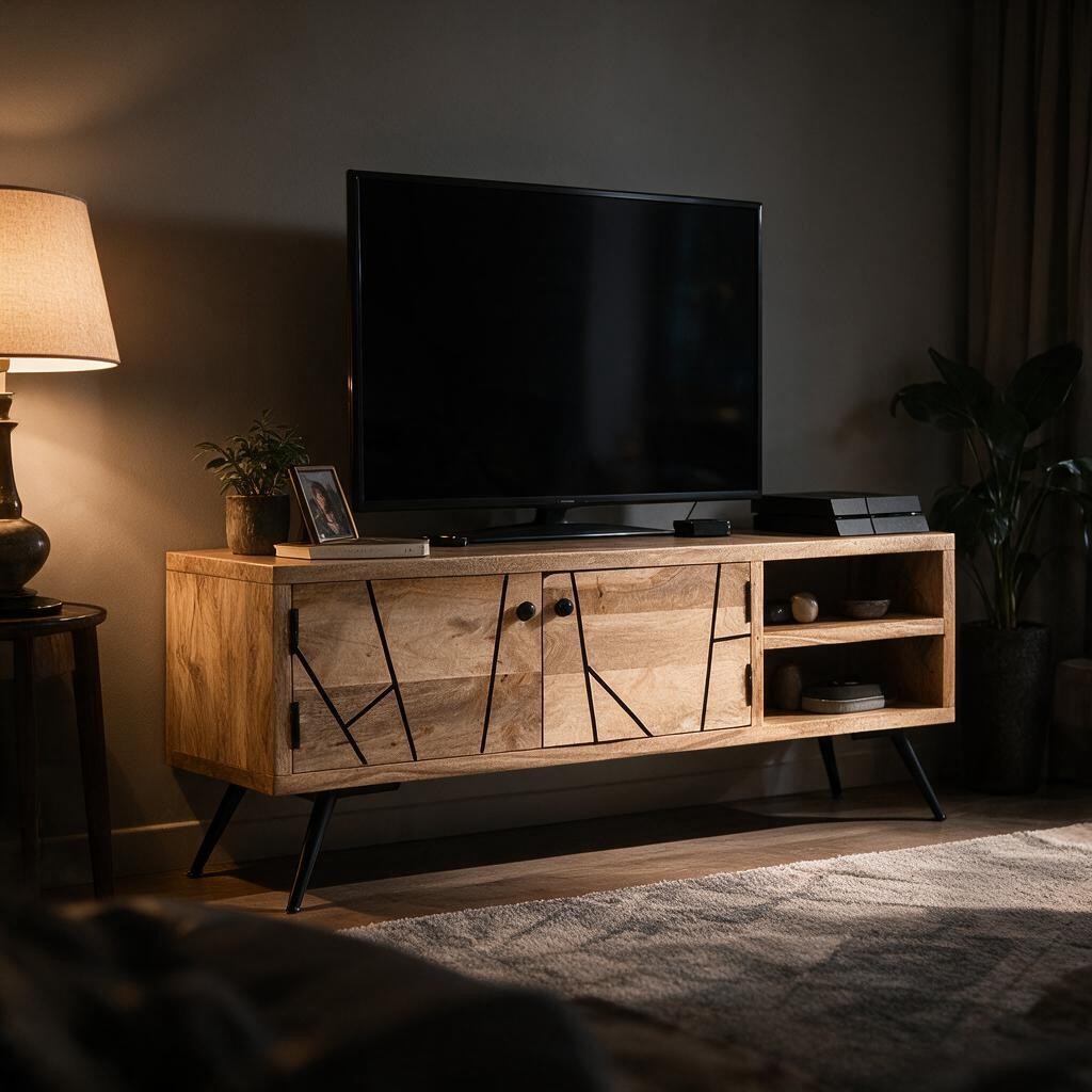 Meuble TV Naturel en Bois de Manguier Blanchi