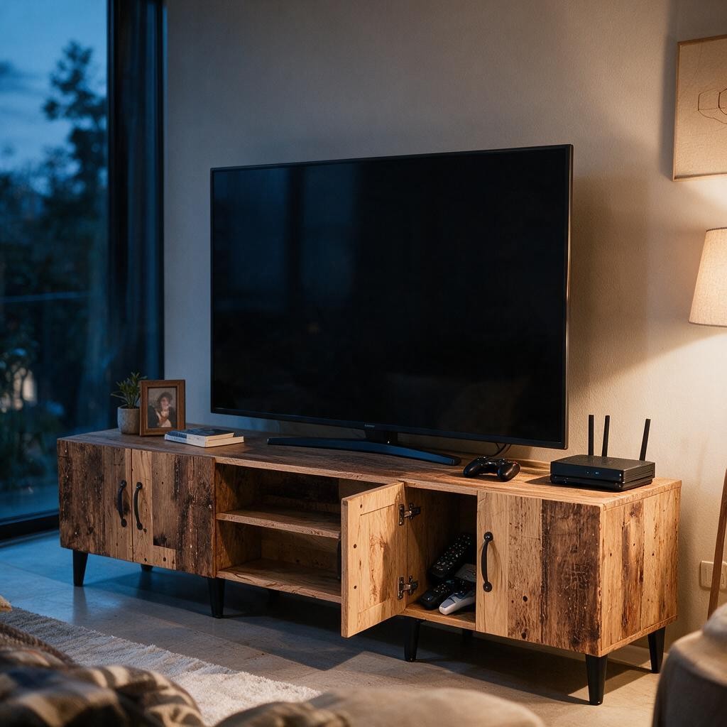 Meuble TV Industriel en Bois – Teinte Marron