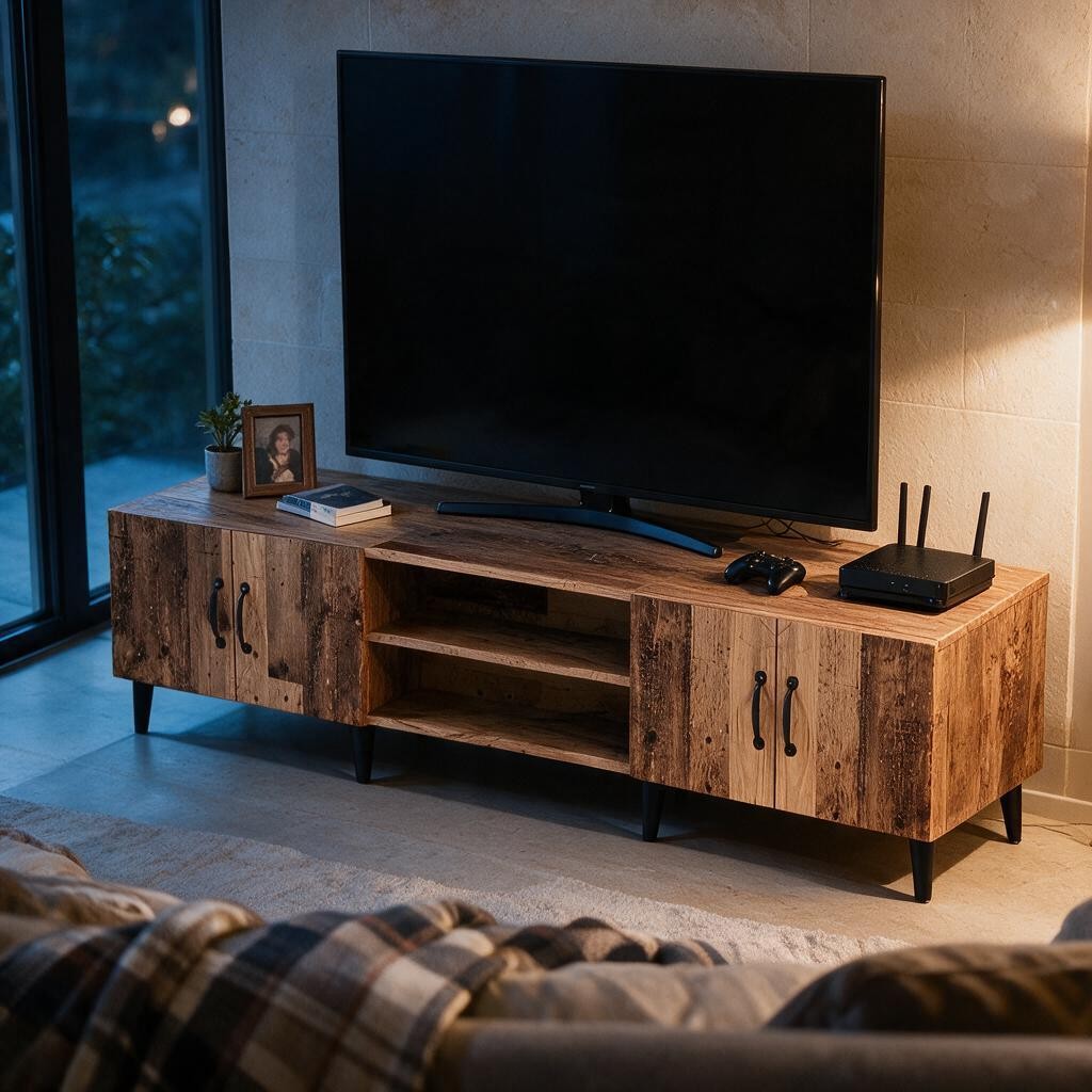 Meuble TV Industriel en Bois – Teinte Marron