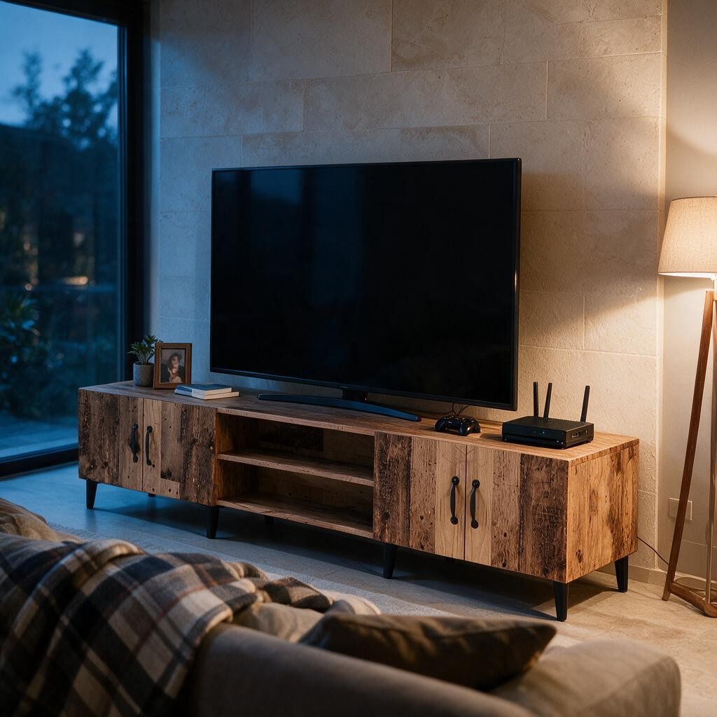 Meuble TV Industriel en Bois – Teinte Marron