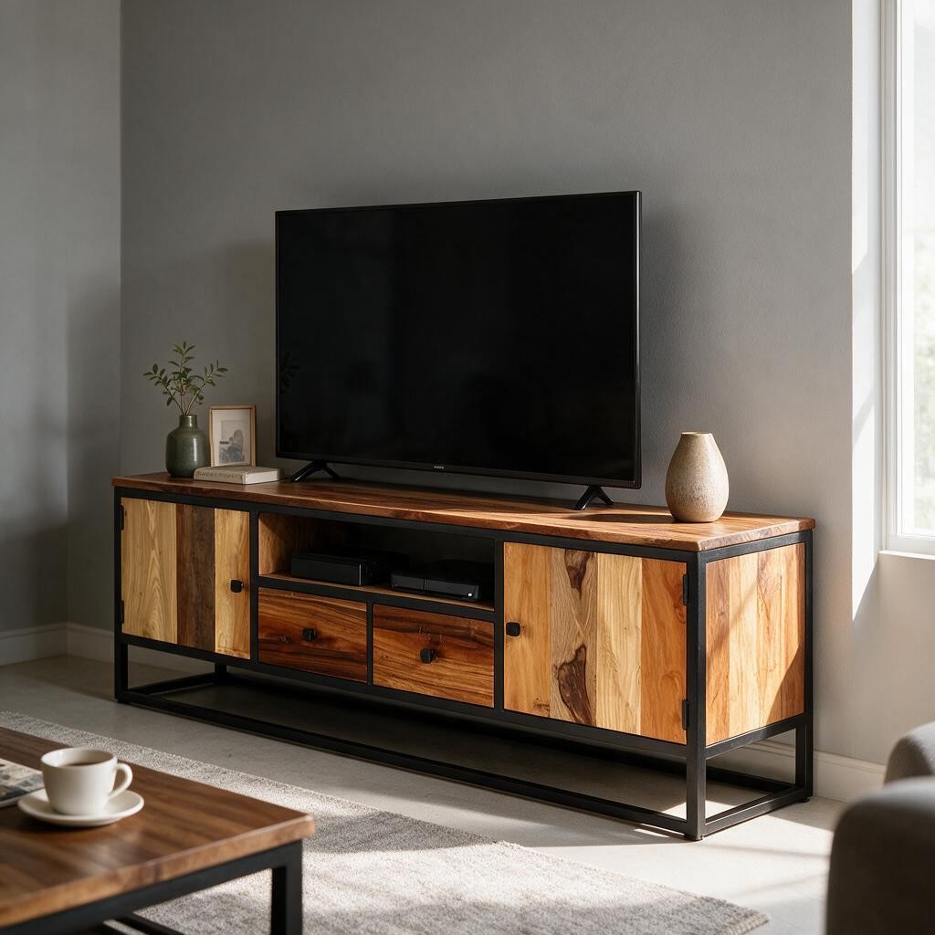 Meuble TV Industriel en Bois de Récupération