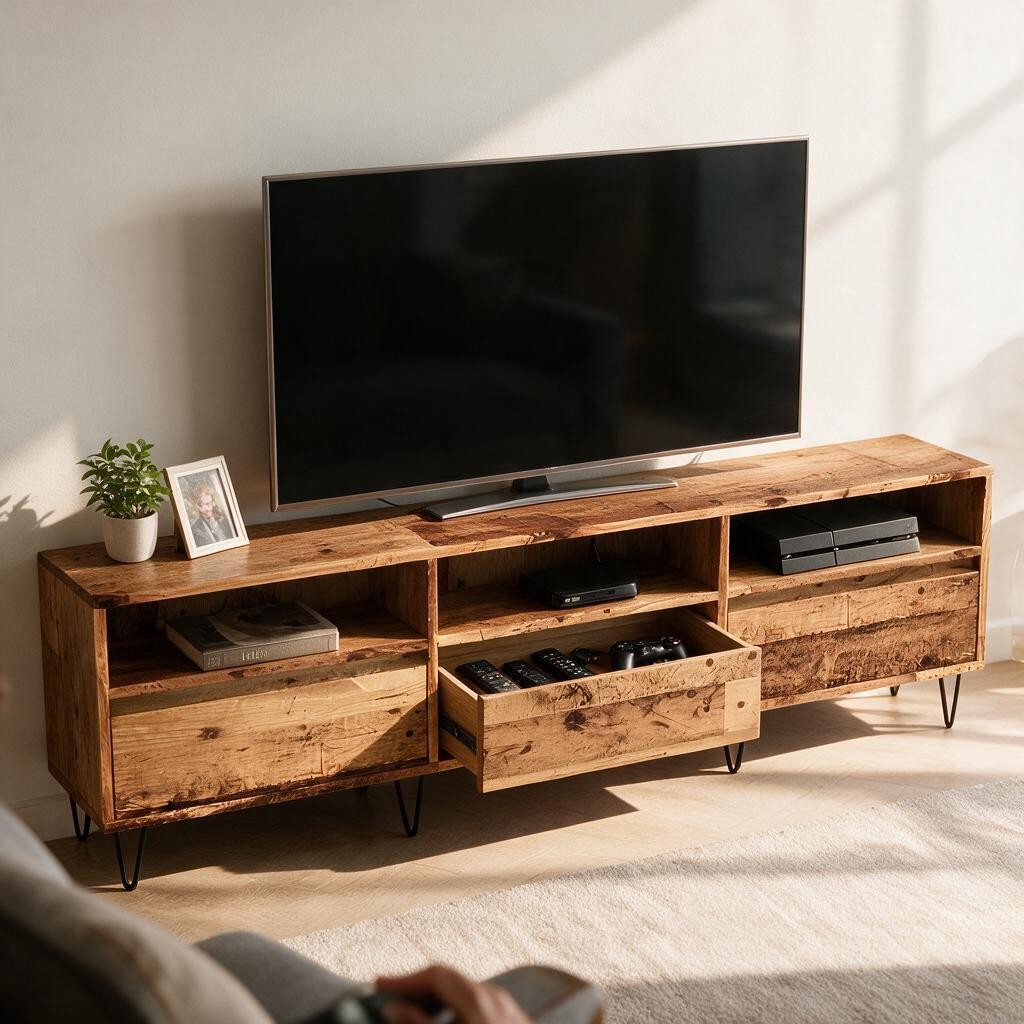 Meuble TV Industriel 150cm Effet Vieux Bois
