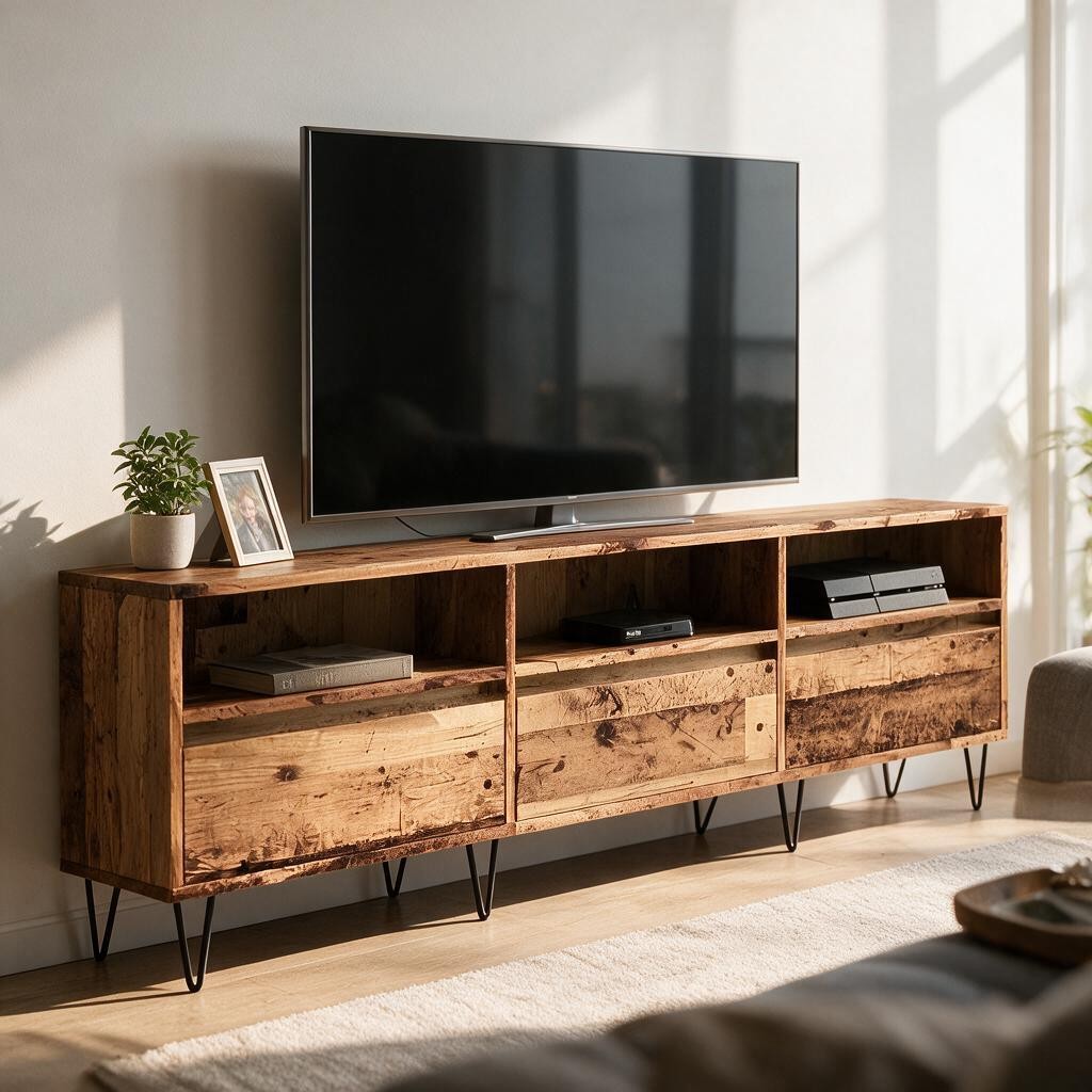 Meuble TV Industriel 150cm Effet Vieux Bois