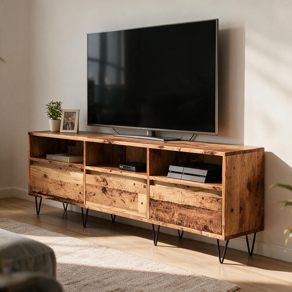 Meuble TV Industriel 150cm Effet Vieux Bois