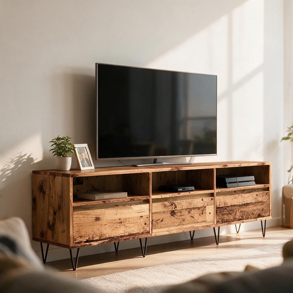 Meuble TV Industriel 150cm Effet Vieux Bois