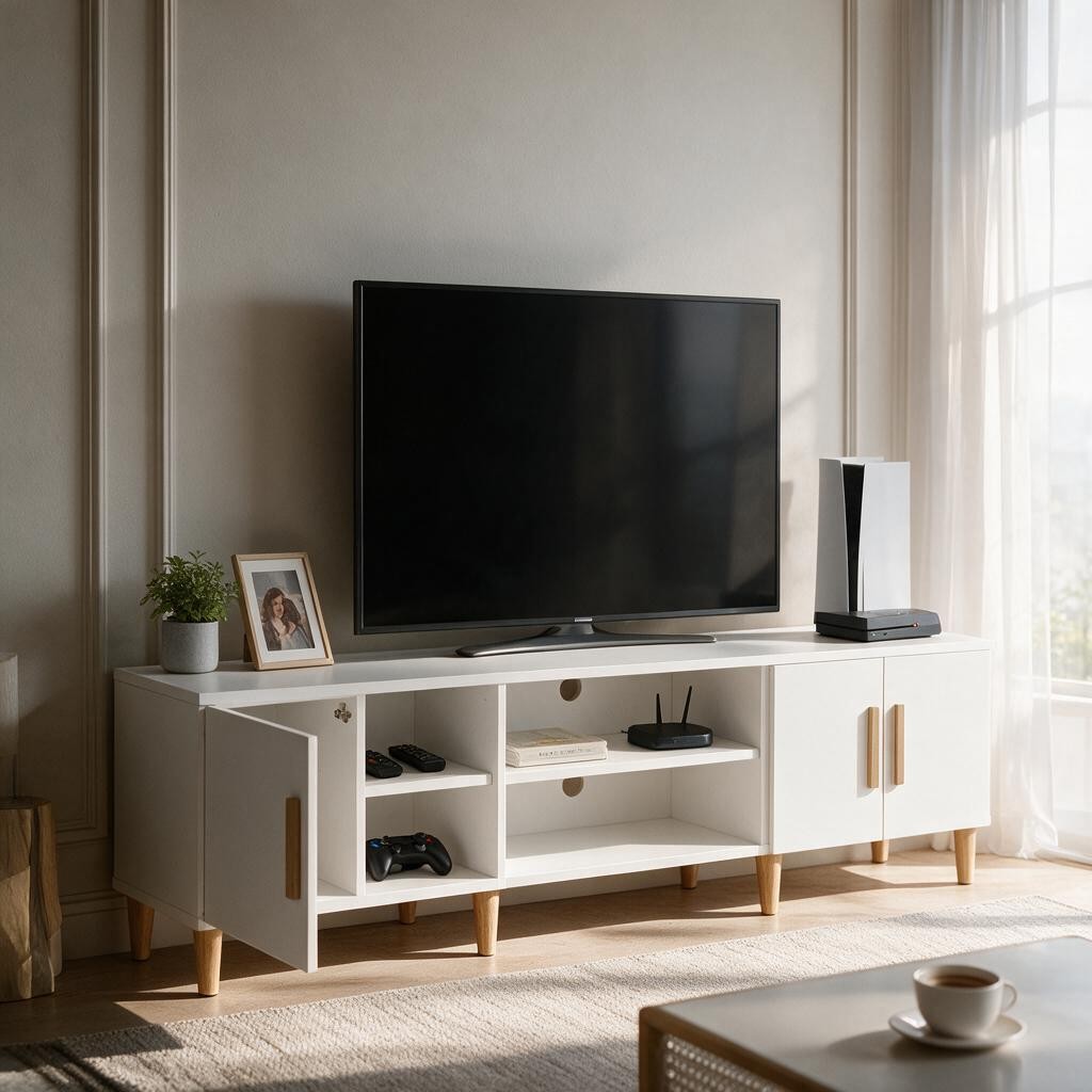 Meuble TV Blanc Design – Effet Chêne