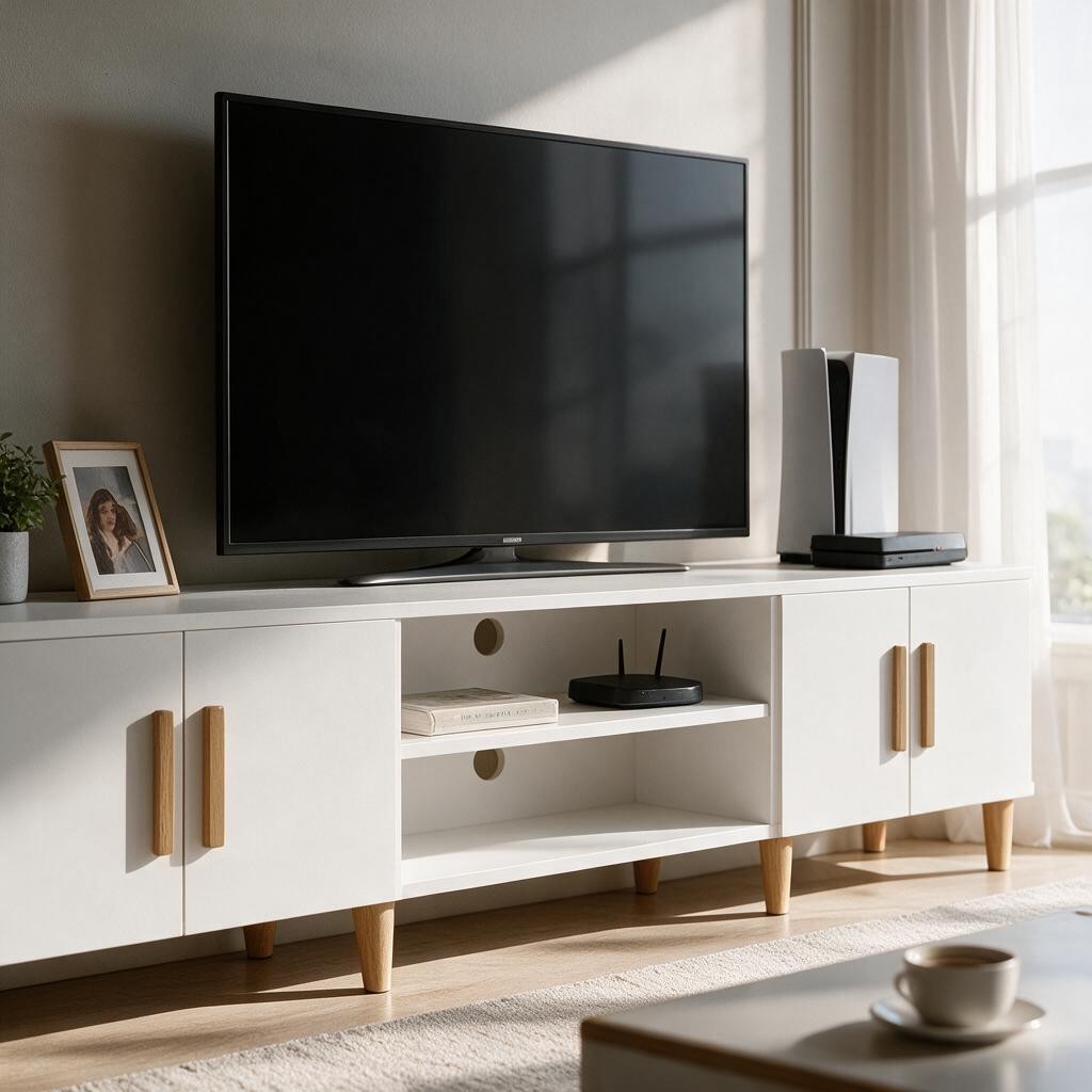 Meuble TV Blanc Design – Effet Chêne