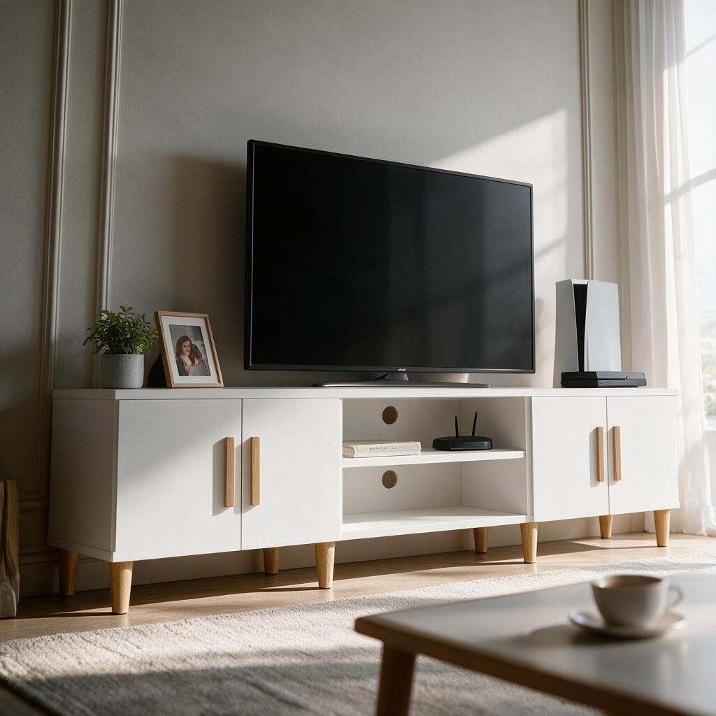 Meuble TV Blanc Design – Effet Chêne