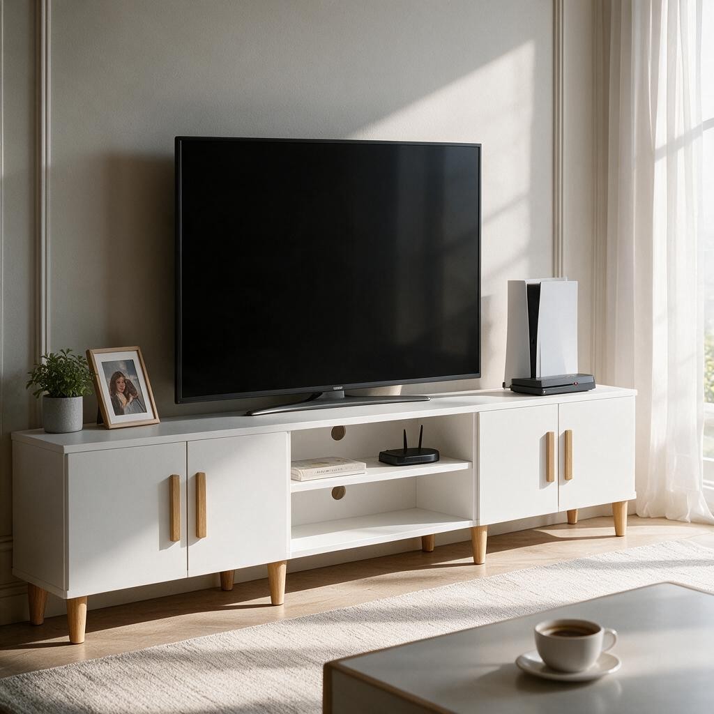 Meuble TV Blanc Design – Effet Chêne
